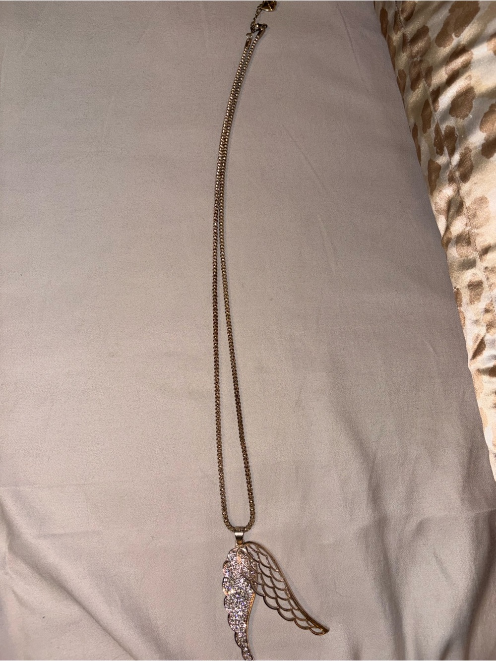 Betsey Johnson Silver Tone Angel Wing Necklace with Clear Crystals